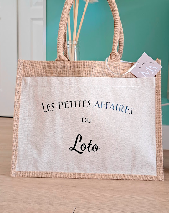 Le sac en jute "Les petites affaires de / Le petit bazar de"